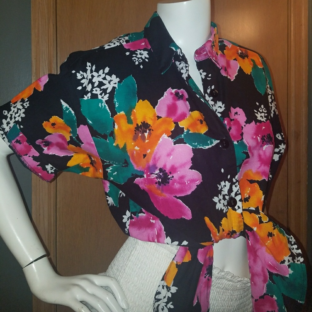80's Vintage Byer California Tropical CROP Top - Picture 1 of 5